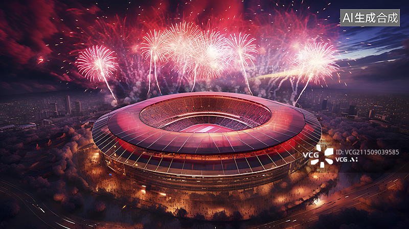 【AI数字艺术】体育馆上空燃放烟花图片素材
