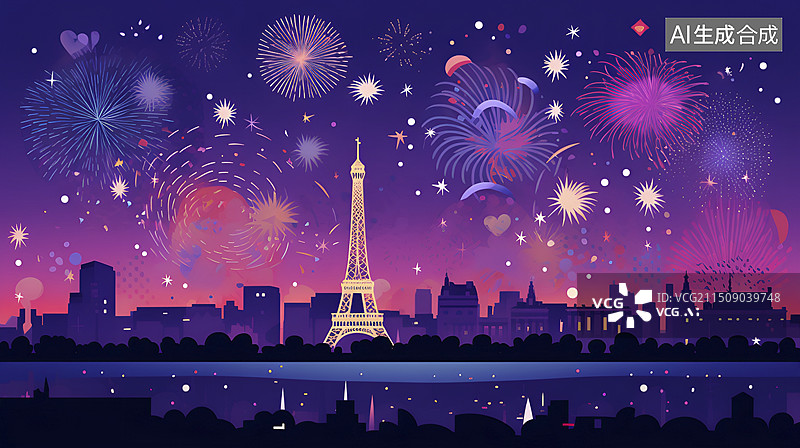 【AI数字艺术】巴黎上空燃放的烟花图片素材