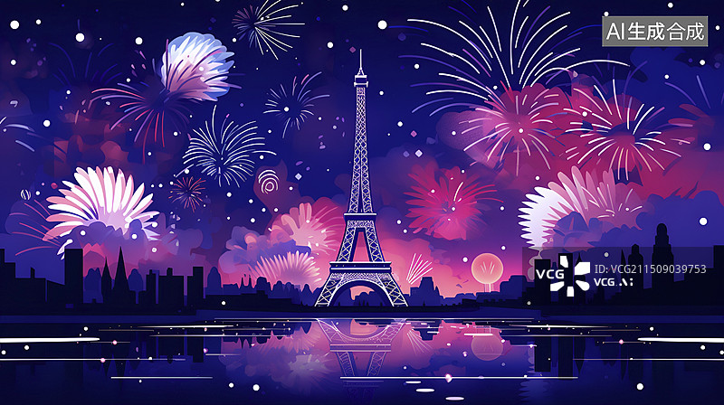 【AI数字艺术】巴黎上空燃放的烟花图片素材