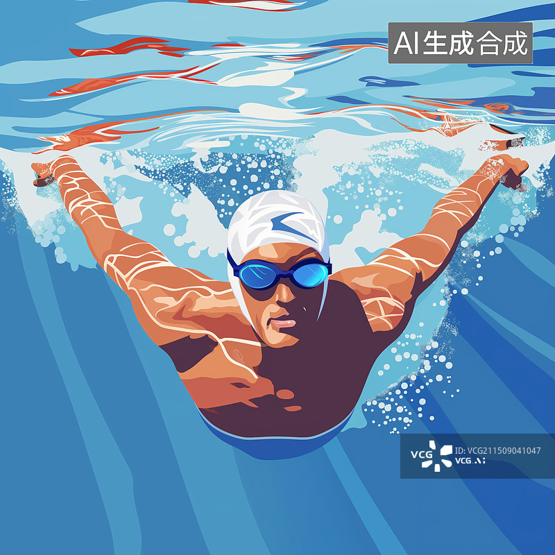 【AI数字艺术】游泳比赛选手特写插画图片素材