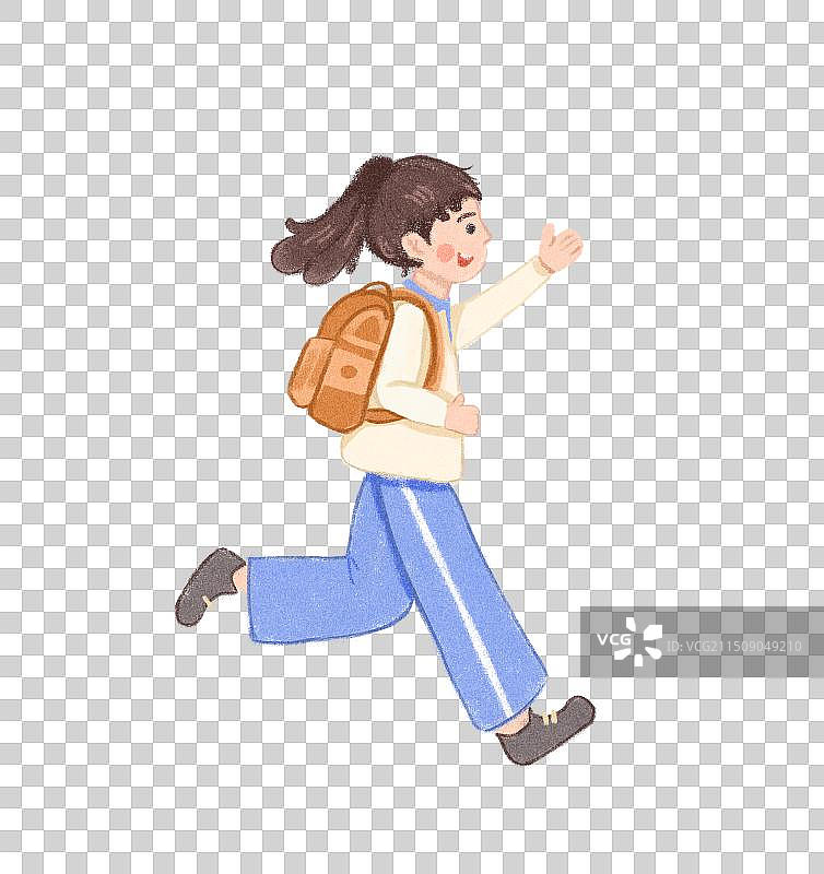 穿着校服背着书包挥手打招呼的女学生可爱女孩图片素材