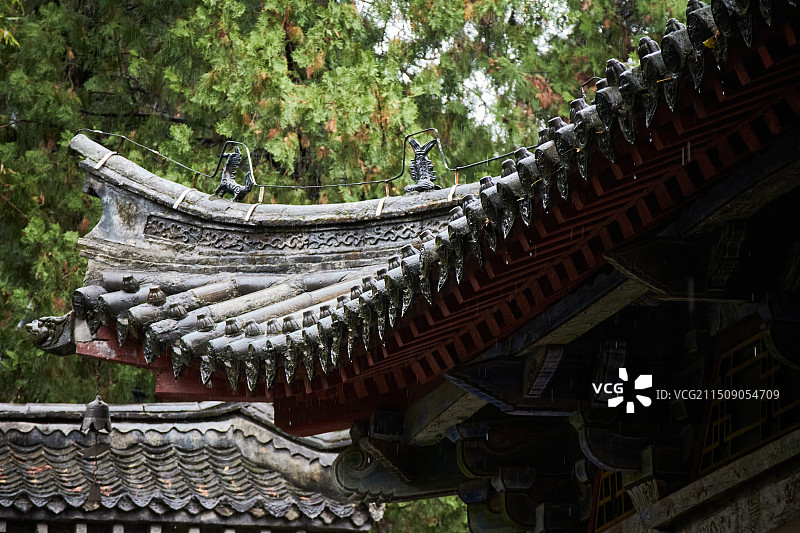 雨中的河南南阳武侯祠古建筑瓦当滴水图片素材