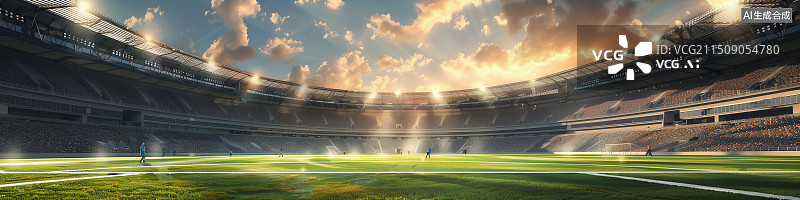 【AI数字艺术】动感的足球场场景：体育竞技场捕捉足球比赛的激情瞬间，适合体育爱好者和活动宣传背景。图片素材