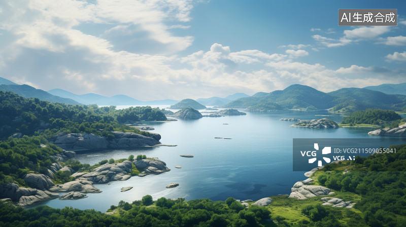 【AI数字艺术】鸟瞰广角风景美丽日落热带海湾图片素材