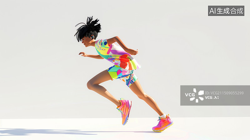【AI数字艺术】3D国潮风运动会项目图一个田径运动员在跑步马拉松赛跑比赛冲刺动态瞬间的全身渲染背景图片素材