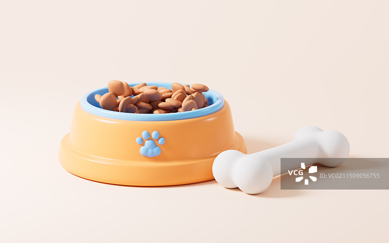 卡通宠物粮和骨头3D渲染图片素材