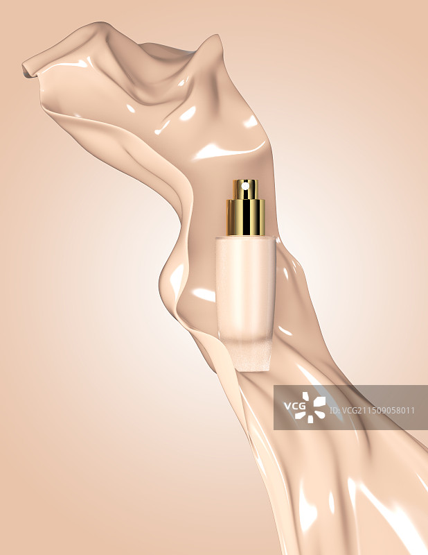 空中飘舞的乳液质地包裹在化妆品上图片素材