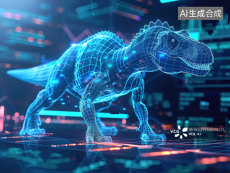 【AI数字艺术】全息投影恐龙形象图片素材