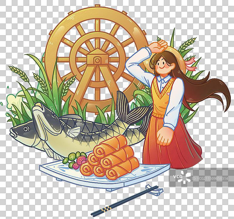 立春春分节气国潮风插画传统象征美食图片素材