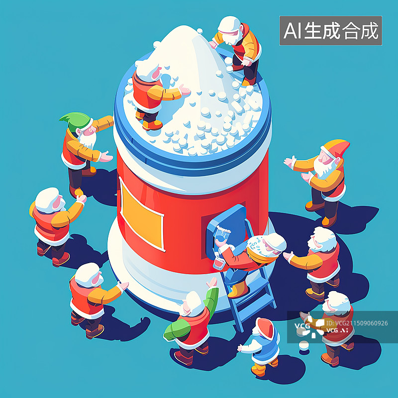 【AI数字艺术】卡通圣诞老人在制作雪球图片素材