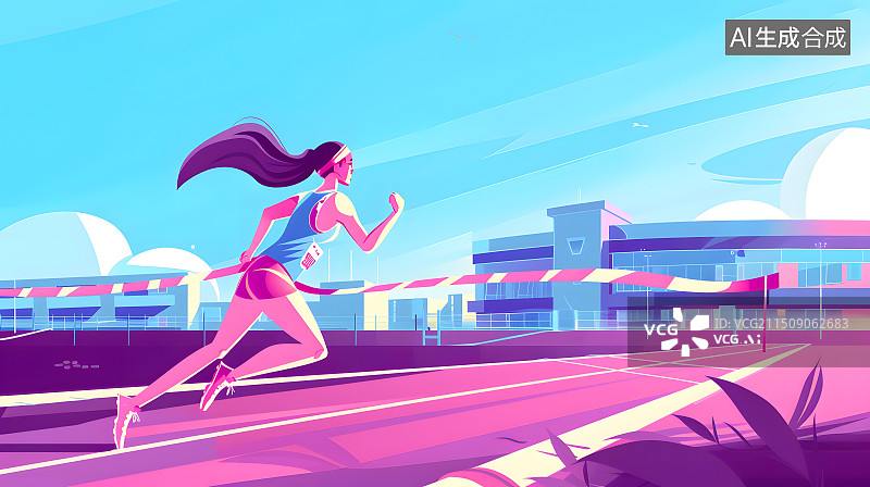 【AI数字艺术】紫色主题运动员插画巴黎田径拼搏配图图片素材