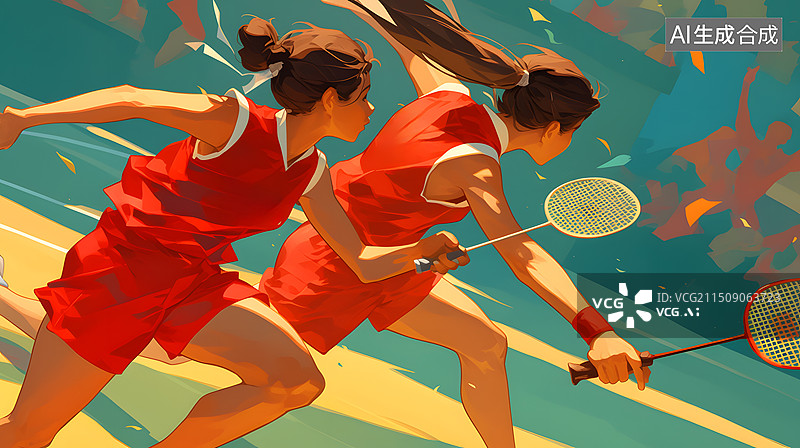 【AI数字艺术】奥运体育运动羽毛球比赛卡通插画图片素材