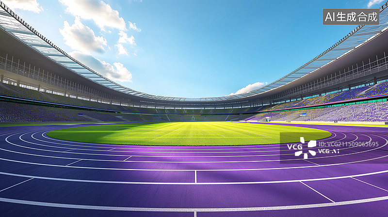 【AI数字艺术】紫色跑道的体育场插画图片素材