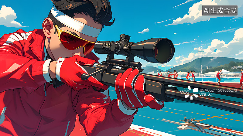 【AI数字艺术】射击运动员在比赛中全神贯注的瞄准靶子图片素材