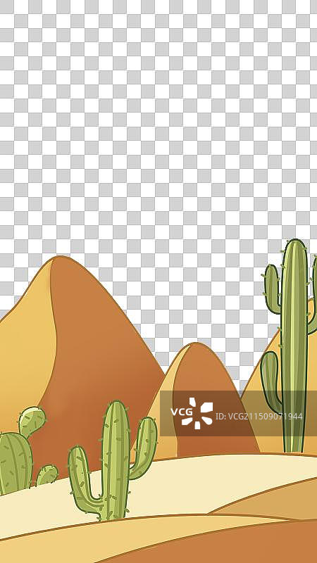 沙漠绿化戈壁仙人掌免抠卡通插画场景背景图片素材
