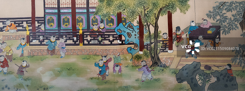 河南开封，非遗，刺绣，百子图图片素材