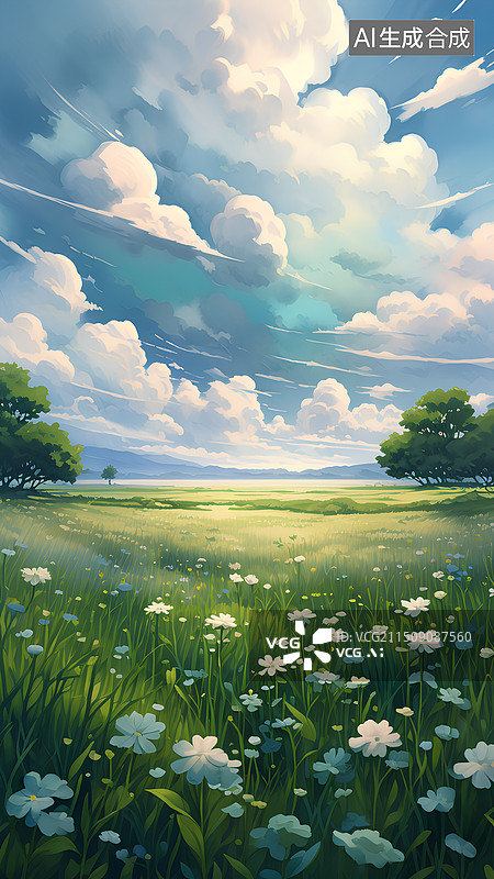 【AI数字艺术】夏天绿色的大草原图片素材