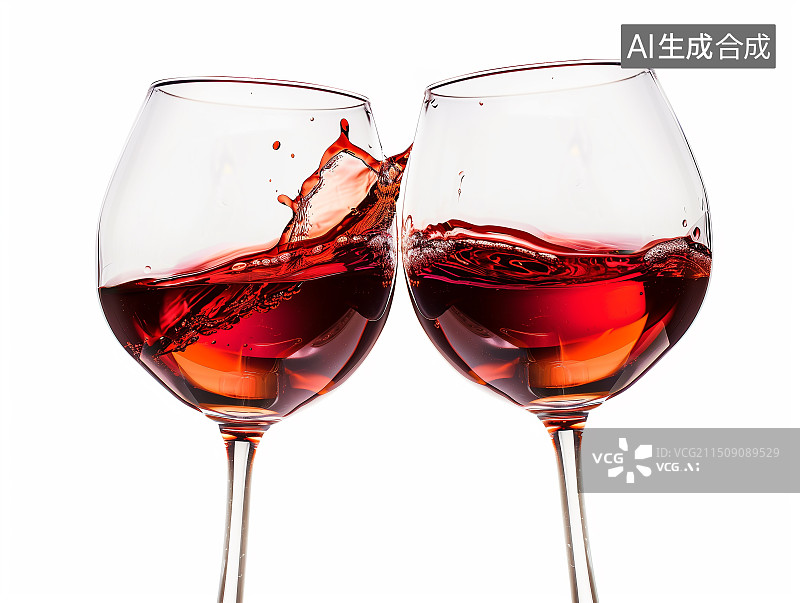 【AI数字艺术】白色背景下的两杯葡萄酒红酒图片素材