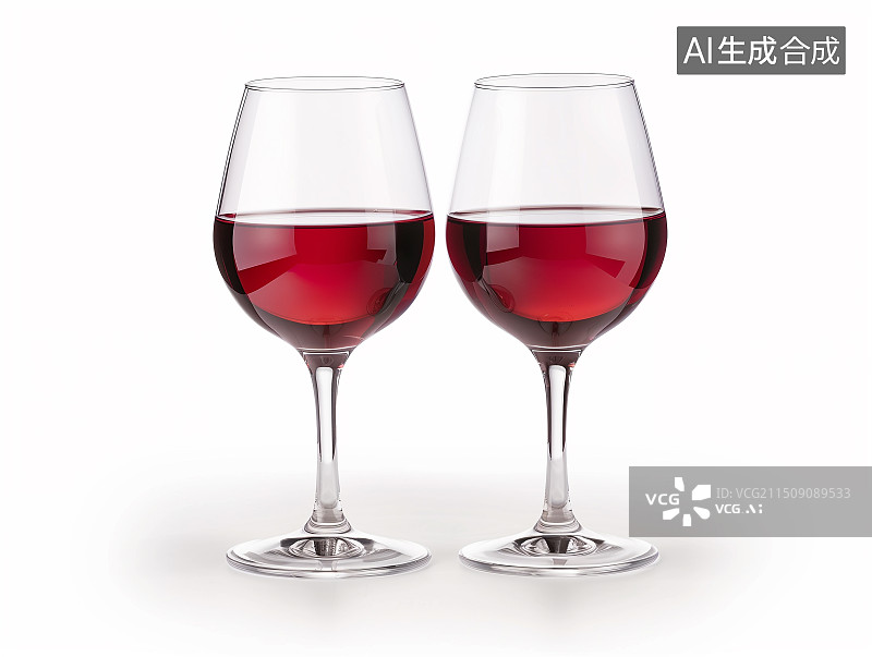【AI数字艺术】白色背景下的两杯葡萄酒红酒图片素材