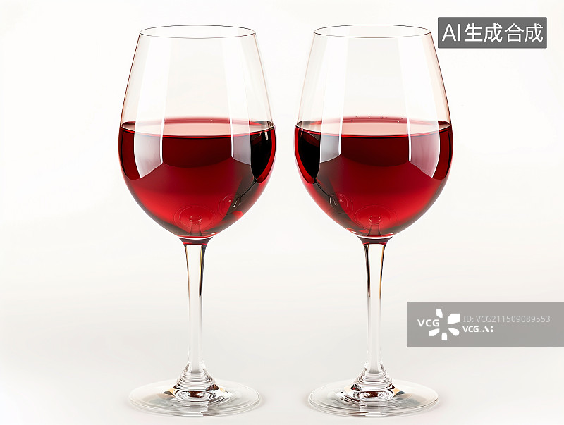 【AI数字艺术】白色背景下的两杯葡萄酒红酒图片素材