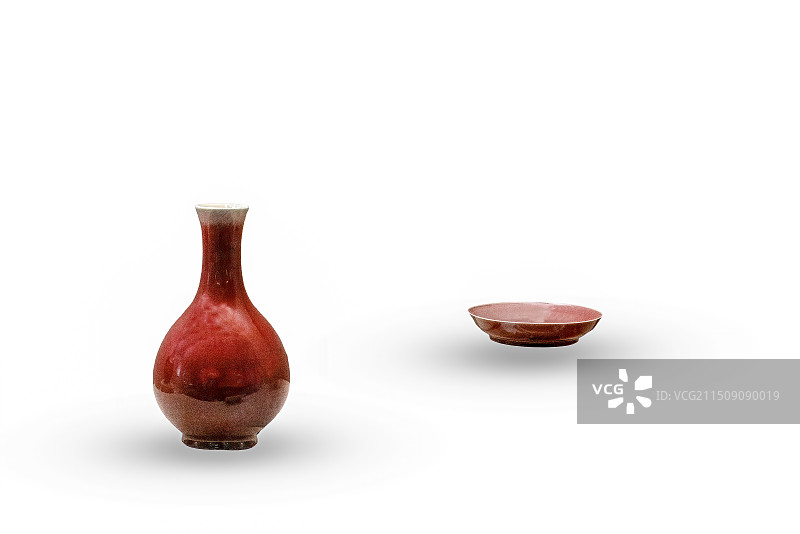 清代瓷器，雍正款霁红釉盘，霁红釉瓶图片素材