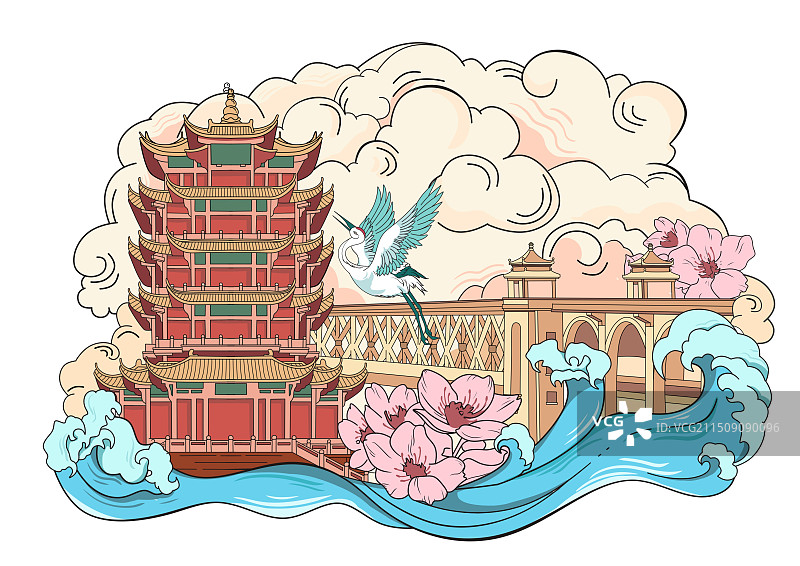 城市插画 武汉图片素材