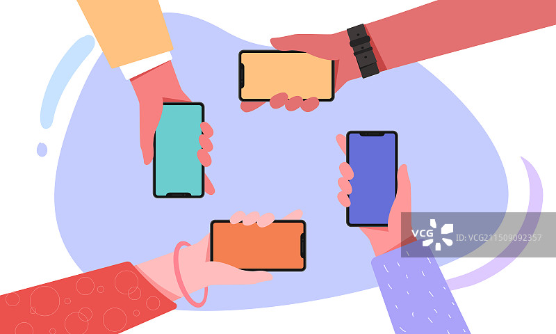 一组单手拿着手机的矢量插画图片素材