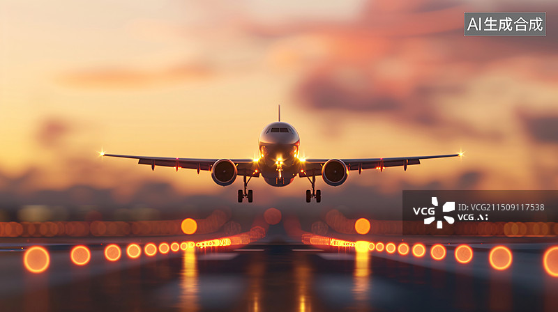 【AI数字艺术】机场跑道飞机起飞航空运输旅游出发商务背景图片素材