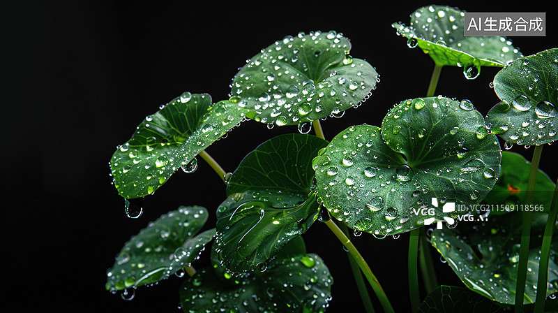 【AI数字艺术】黑色背景下的积雪草特写图片素材
