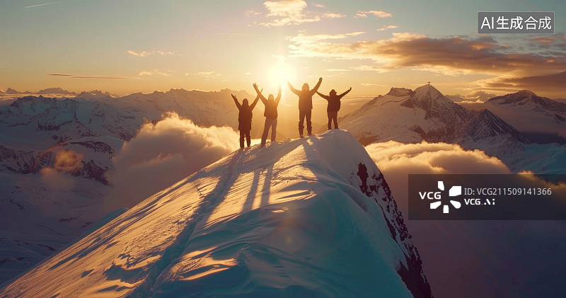 【AI数字艺术】站在白雪皑皑的山上的人图片素材
