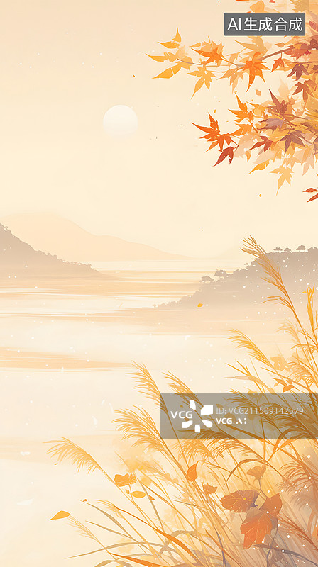 【AI数字艺术】芦苇摇曳映秋湖图片素材
