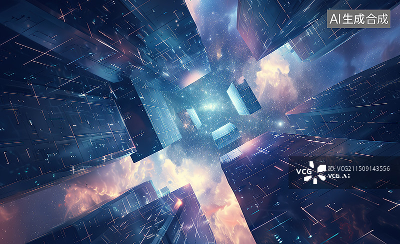 【AI数字艺术】低视角仰望未来科技建筑图片素材