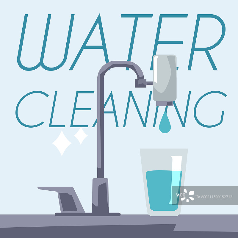 水净化海报：滤水器与水龙头图片素材
