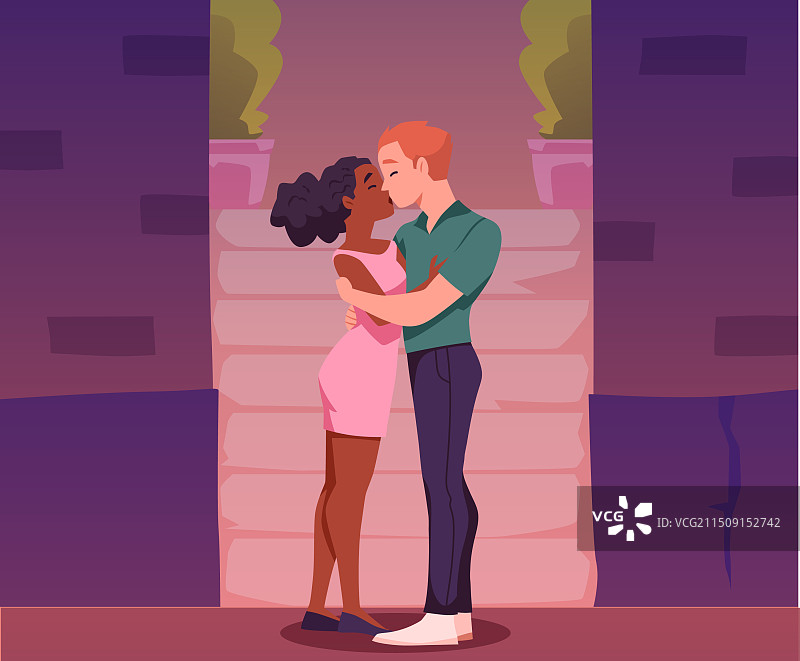 可爱的亲吻人物户外扁平风格图片素材