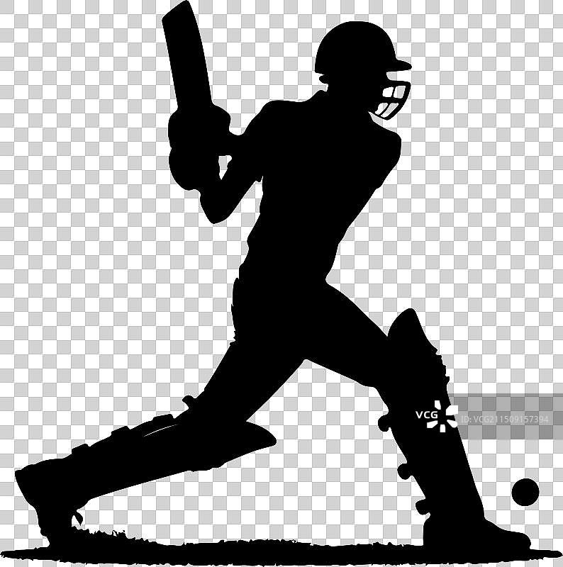 板球运动员跪姿挥棒剪影图片素材