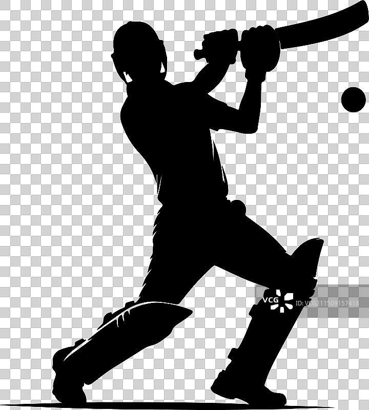 板球运动员跪姿挥棒剪影图片素材