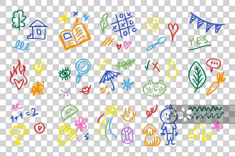 手绘简约儿童涂鸦彩色套装图片素材