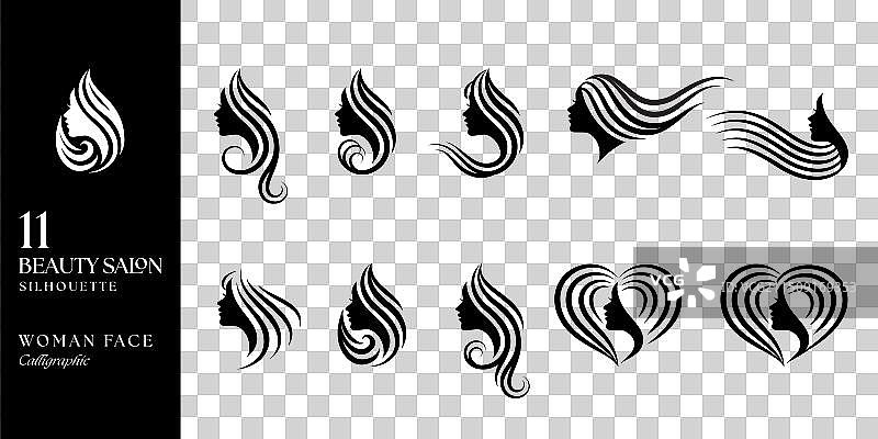 轮廓书法中的美丽女人脸庞图片素材