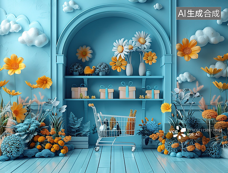 【AI数字艺术】圣诞节蓝色背景图片素材