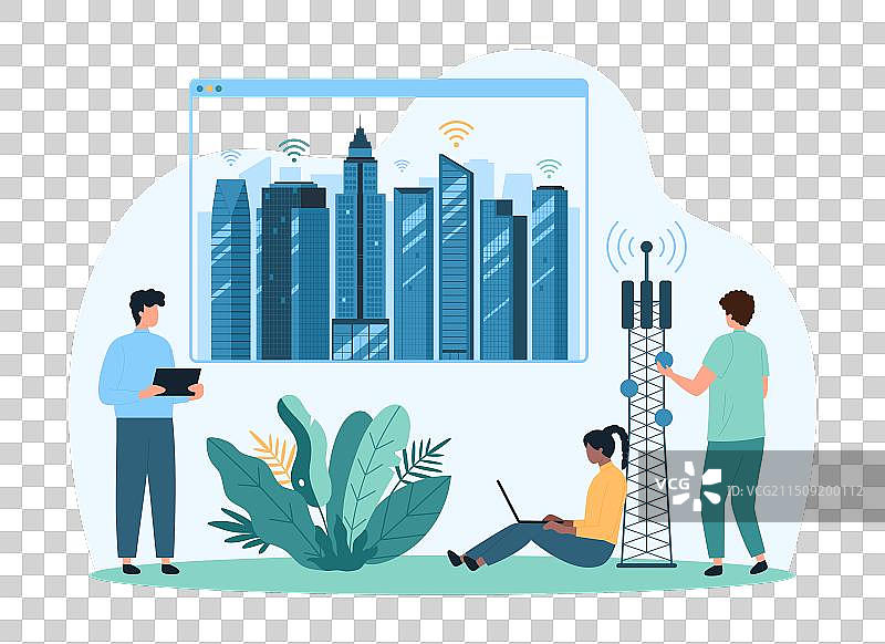 具有建筑物和5G基站的未来智慧城市图片素材