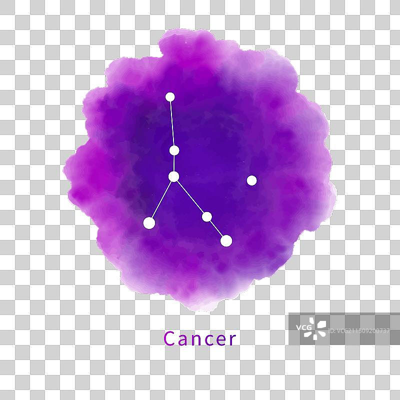 明亮的紫色水彩背景上的巨蟹座图片素材