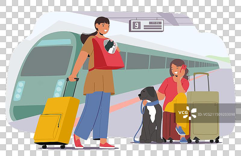 在火车站站台上旅行的家庭图片素材