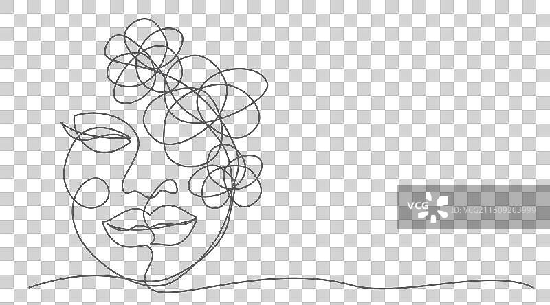 白色背景上的女人面部单线画图片素材