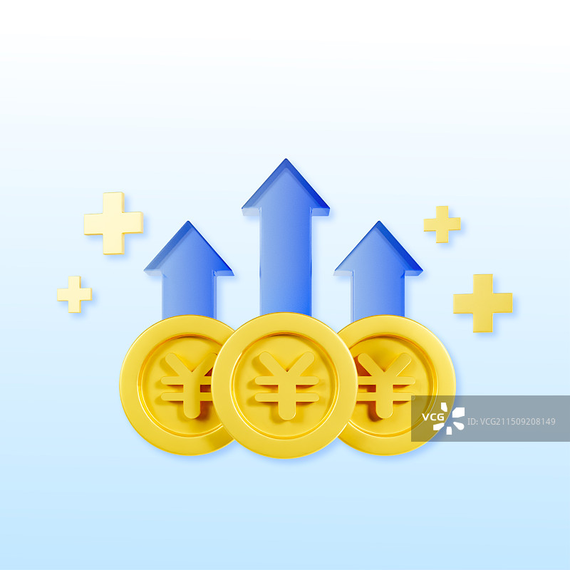 3D渲染微软玻璃风堆叠的金币上升箭头金融理财银行保险金融元素插画图片素材