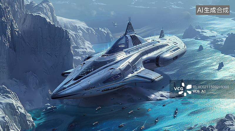 【AI数字艺术】水中未来游艇场景图片素材