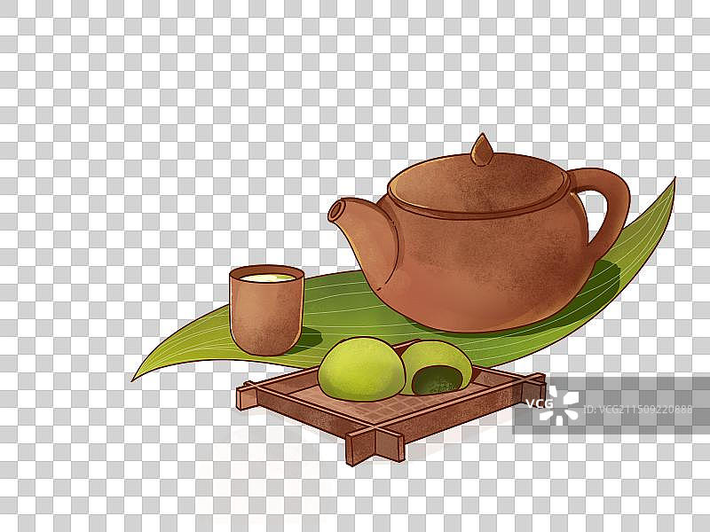 茶壶 青团 竹叶 热茶图片素材