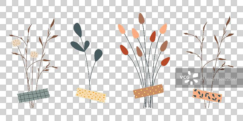 可爱干花花束胶带装饰图片素材