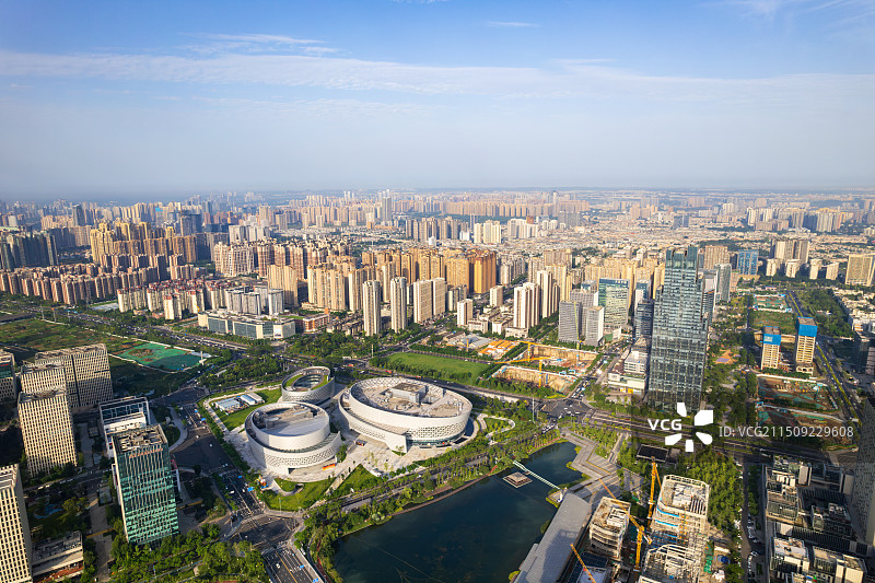 成都高新区新川创新科技园新川公园新川之心清晨航拍图片素材