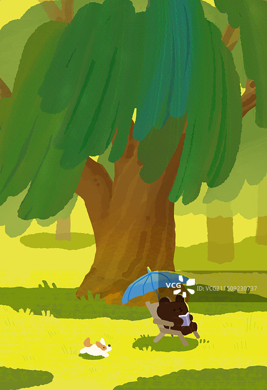 炙热的夏日，永远快乐的小狗和小熊。图片素材