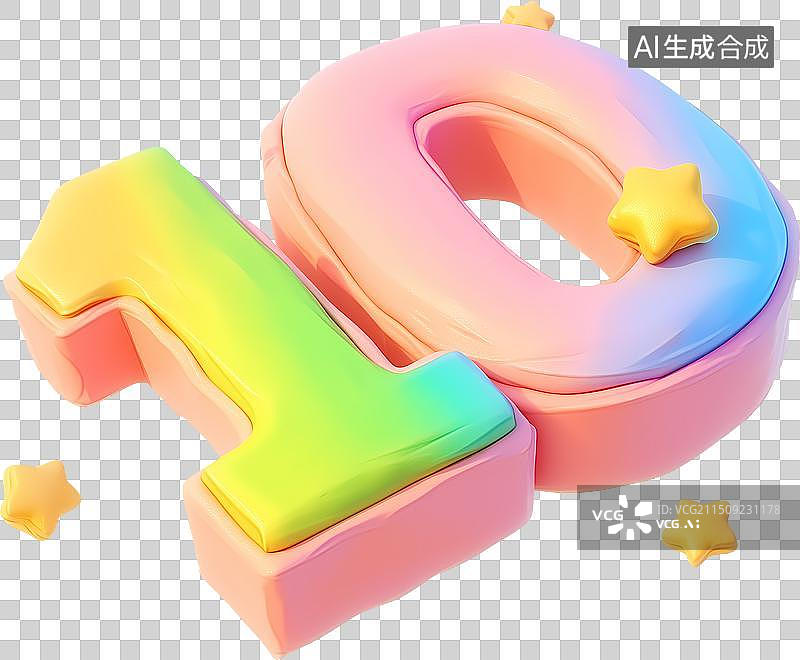 【AI数字艺术】星星数字10十周年十岁倒计时多巴胺配色三维插画图片素材
